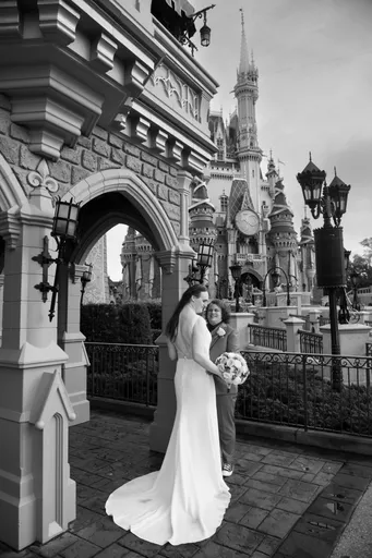 A black and white photo of Alexis and Christian